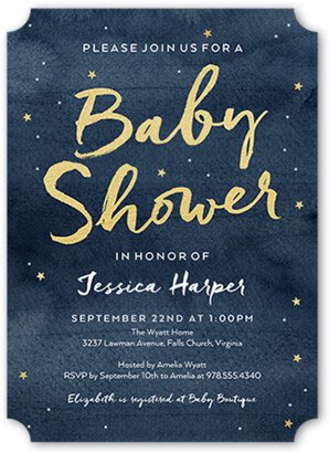 Baby Shower Invitations: Starry Watercolor Baby Shower Invitation, Blue, Pearl Shimmer Cardstock, Ticket