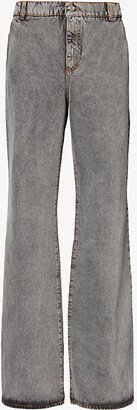 Mens Grey Brand-embroidered Faded-wash Relaxed-fit Jeans