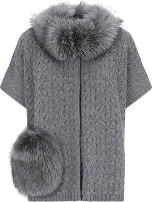 Fur-Trimmed Knitted Cardigan