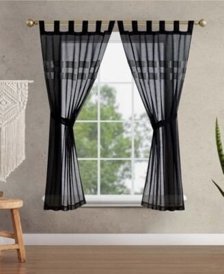 Milly Bling Sheer Tab Top Window Curtain Panel Pair With Tiebacks Collection