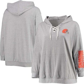 Women's Plus Size Heathered Gray Cleveland Browns Lace-Up Pullover Hoodie
