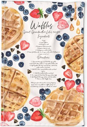 Waffle Recipe Tea Towel - Great Grandmother's Waffles By Krystinmann Home Cooking Blueberry Linen Cotton Canvas Spoonflower