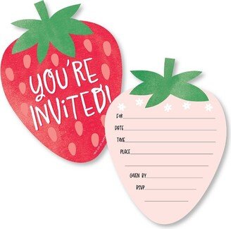 Big Dot of Happiness Berry Sweet Strawberry - Shaped Fill-In - Fruit Themed Birthday Party or Baby Shower Invitation Cards with Envelopes 12 Ct