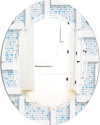 Designart '3D White and Light Blue Pattern I' Printed Modern Round or Oval Wall Mirror - Triple C