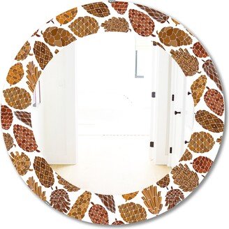 Designart 'Pine Cones Pattern' Printed Bohemian and Eclectic Oval or Round Wall Mirror - Brown