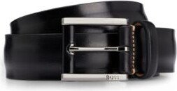 Italian-leather belt with logo-engraved buckle