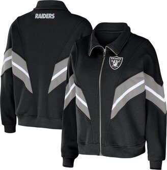 Women's Wear by Erin Andrews Black Las Vegas Raiders Plus Size Yarn Dye Stripe Full-Zip Jacket