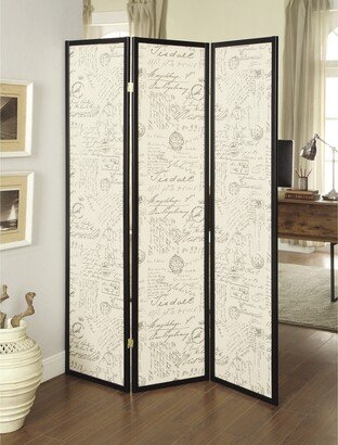 CDecor Liberatore French Script and Espresso 3-panel Folding Screen