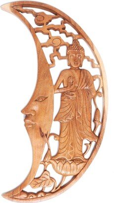 Handmade Buddha Moon Wood Relief Panel