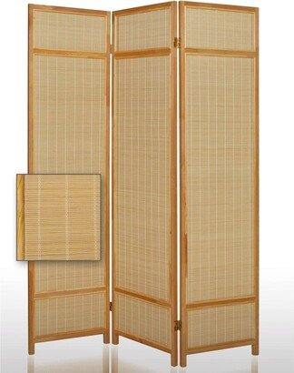 Wooden Frame 3 panel Foldable Screen with Bamboo Straw Details - 72 H x 2 W x 52 L Inches