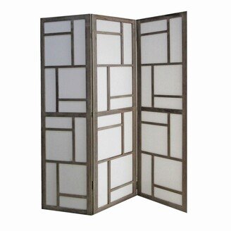 Contemporary 3 Panel Wooden Screen with Geometrical Designs, Gray