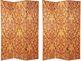 Handmade 6' Canvas Wood and Damask Room Divider