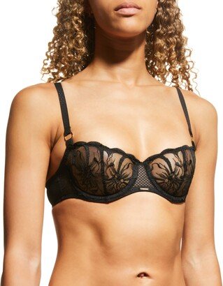 Fleur Floral-Embroidered Scalloped Demi Bra