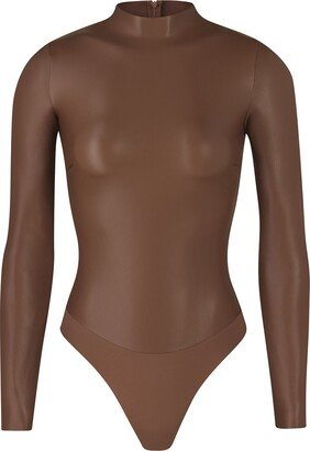 Faux Leather Mock Neck Bodysuit | Jasper