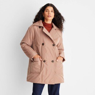 Future Collective with Reese Women's Notched Lapel Double Breasted Puffer Coat - Future Collective™ with Reese Blutstein Tan