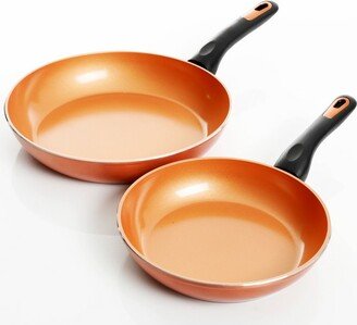 Home Hummington 2 Piece 10 Inch & 8 Inch Aluminum Frying Pan Set in Metallic Copper