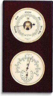 Curata Brass and Mahogany Finish Wood Barometer Thermometer and Hygrometer