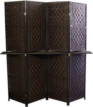 Wood and Paper Straw Textured 4 Panel Screen with Shelf - 70.75 H x 1 W x 70.5 L Inches