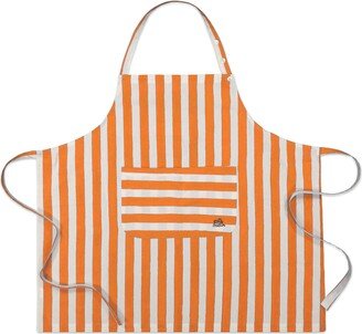 Kate Austin Designs Organic Cotton Adjustable Neck Strap Apron With Front Pocket And Waist Tie Closures In Orange And White Cabana Stripe Block Print