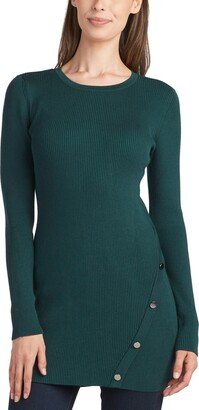 Juniors' Ribbed Side-Button Long-Sleeve Tunic Top