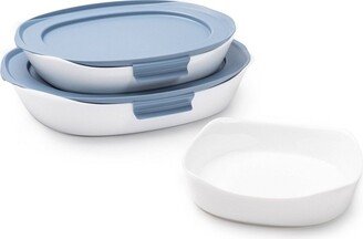 DuraLite Glass Bakeware 5pc Baking Dish Set with Shadow Blue Lids