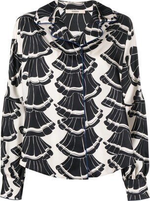 Graphic-Print Notched-Lapels Blouse