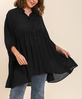 Black Tiered Button-Up Tunic - Women & Plus