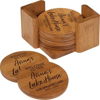 Bamboo Coasters | Coastal Personalized Set Handmade Round For Men Modern-AB