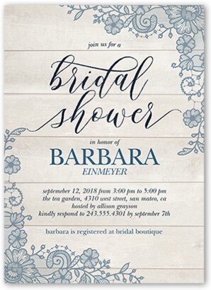 Bridal Shower Invitations: Lovely Lace Frame Bridal Shower Invitation, Blue, Luxe Double-Thick Cardstock, Square