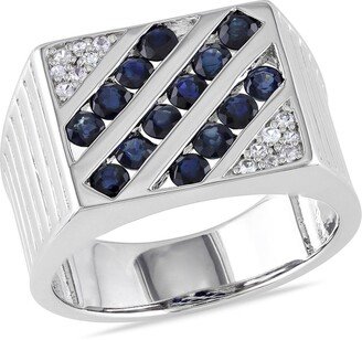 DELMAR Men's Sterling Silver White & Blue Sapphire Ring