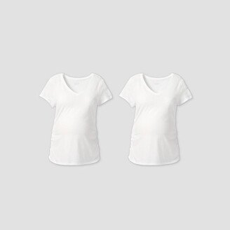 Short Sleeve V-Neck Side Shirred 2pk Bundle Maternity T-Shirt - Isabel Maternity by Ingrid & Isabel™ White M