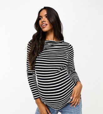 ASOS DESIGN Maternity long sleeve striped t-shirt in navy