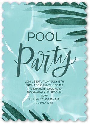 Cocktail Party Invitations: Cool Pool Party Summer Invitation, Blue, 5X7, Pearl Shimmer Cardstock, Scallop