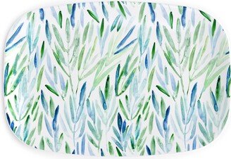 Serving Platters: Watercolor Eucalyptus Leaves - Blue And Green Serving Platter, Green