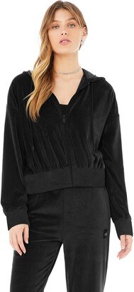 Velour Glimmer Full Zip Hoodie in Black, Size: XS |