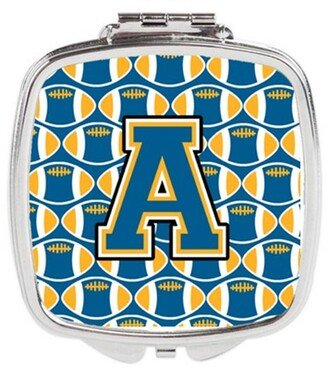 CJ1077-ASCM Letter A Football Blue & Gold Compact Mirror, 3 x 0.3 x 2.75 in.