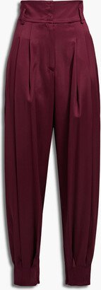 Pleated silk-blend satin tapered pants