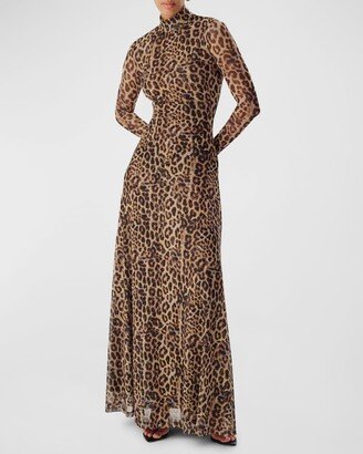 Ember Leopard-Print Mock-Neck Maxi Dress