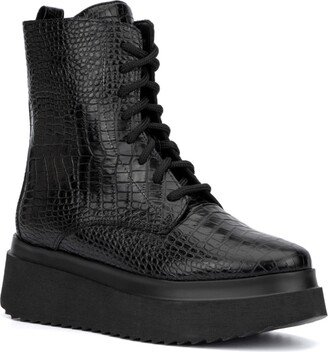 Croc Embossed Wedge Combat Boot