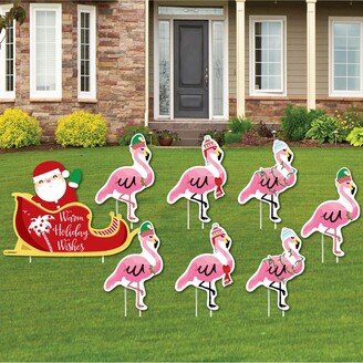 Big Dot Of Happiness Flamingle Bells - Outdoor Lawn Decor - Flamingo Christmas Yard Signs - Set of 8