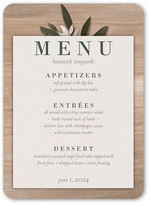 Wedding Menu Cards: Rustic Foliage Wedding Menu, Beige, 5X7 Flat Menu, Matte, Signature Smooth Cardstock, Rounded