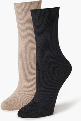 Ribbed Knit Crew Socks Set - 2 pack in Black/Tan