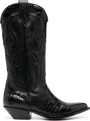 Crocodile-Effect Leather Boots-AA