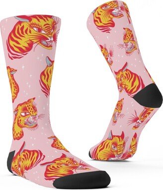 Socks: Tigerpop - Orange And Pink Custom Socks, Pink