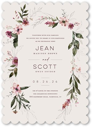 Wedding Invitations: Delicate Perennials Wedding Invitation, Purple, 5X7, Matte, Signature Smooth Cardstock, Scallop