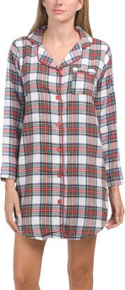 TJMAXX Long Sleeve Flannel Tartan Notch Sleep Shirt For Women