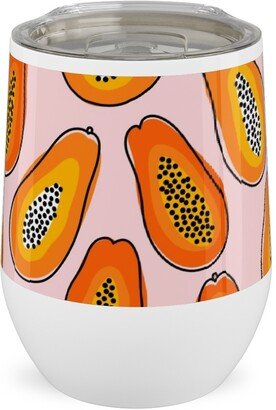 Travel Mugs: Abstract Papayas - Pink Stainless Steel Travel Tumbler, 12Oz, Pink