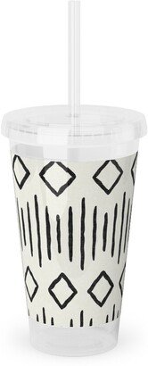 Travel Mugs: Diamond Fall - Mud Cloth - Onyx On Bone - Mudcloth Farmhouse Tribal - Lad19bs Acrylic Tumbler With Straw, 16Oz, Beige