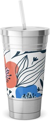 Travel Mugs: Colorful Flowers - Multi Stainless Tumbler With Straw, 18Oz, Multicolor