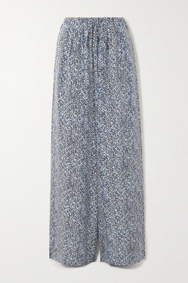 Sophia Floral-print Silk Wide-leg Pants - Blue